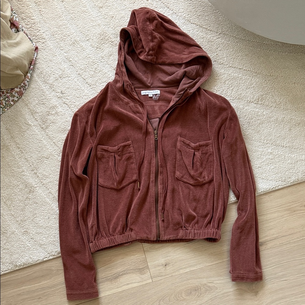 Young Fabulous & Broke Rust Terry Velour Zip Up Hooodie